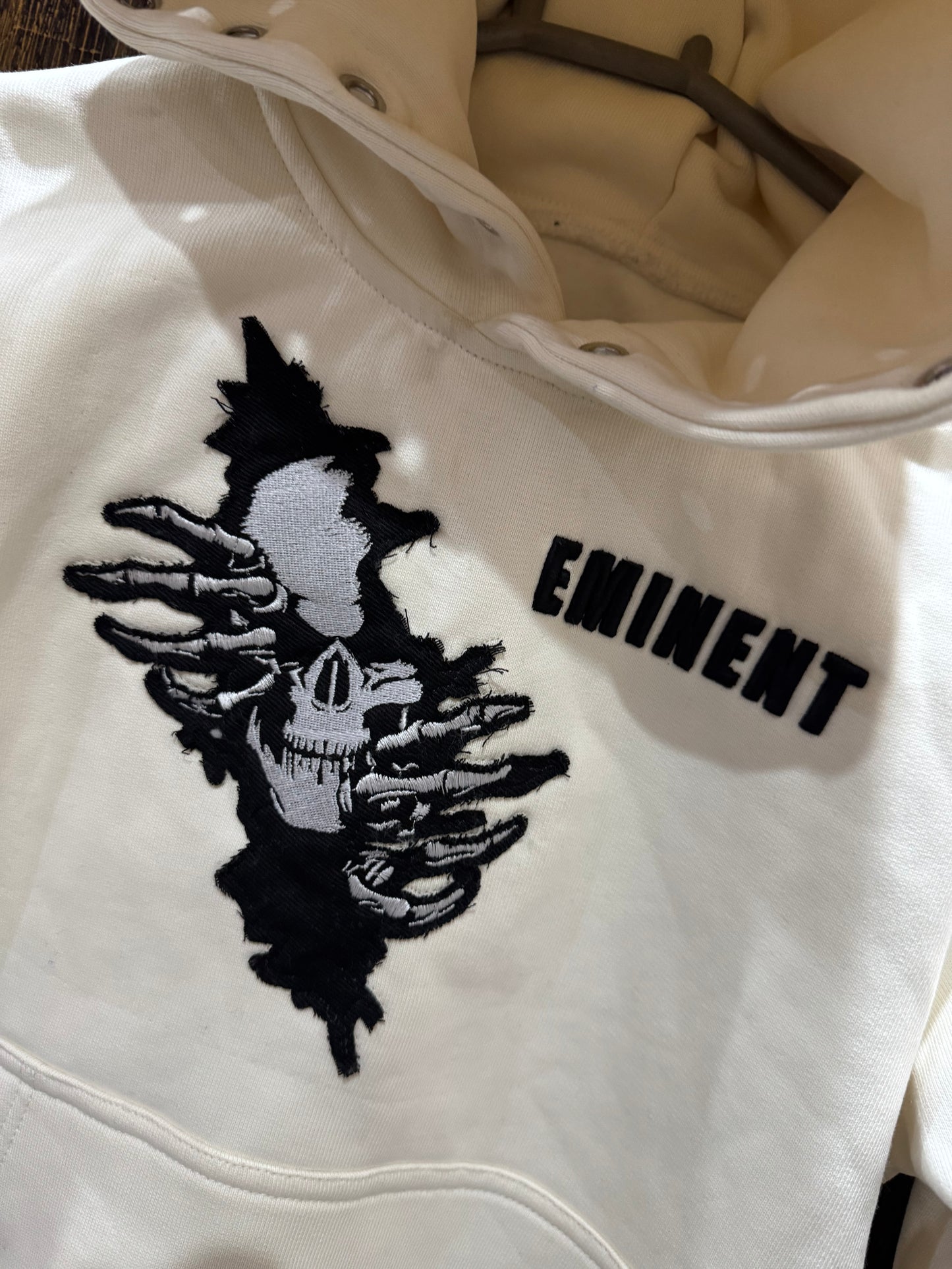 Leather patches Eminent Off-white color premium quality cotton fleece hoodie