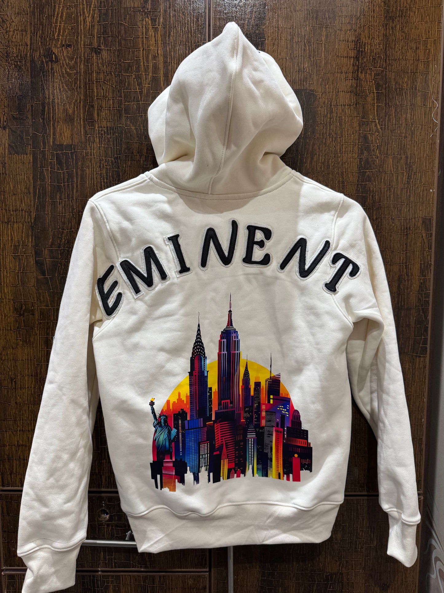 Leather patches Eminent Off-white color premium quality cotton fleece hoodie